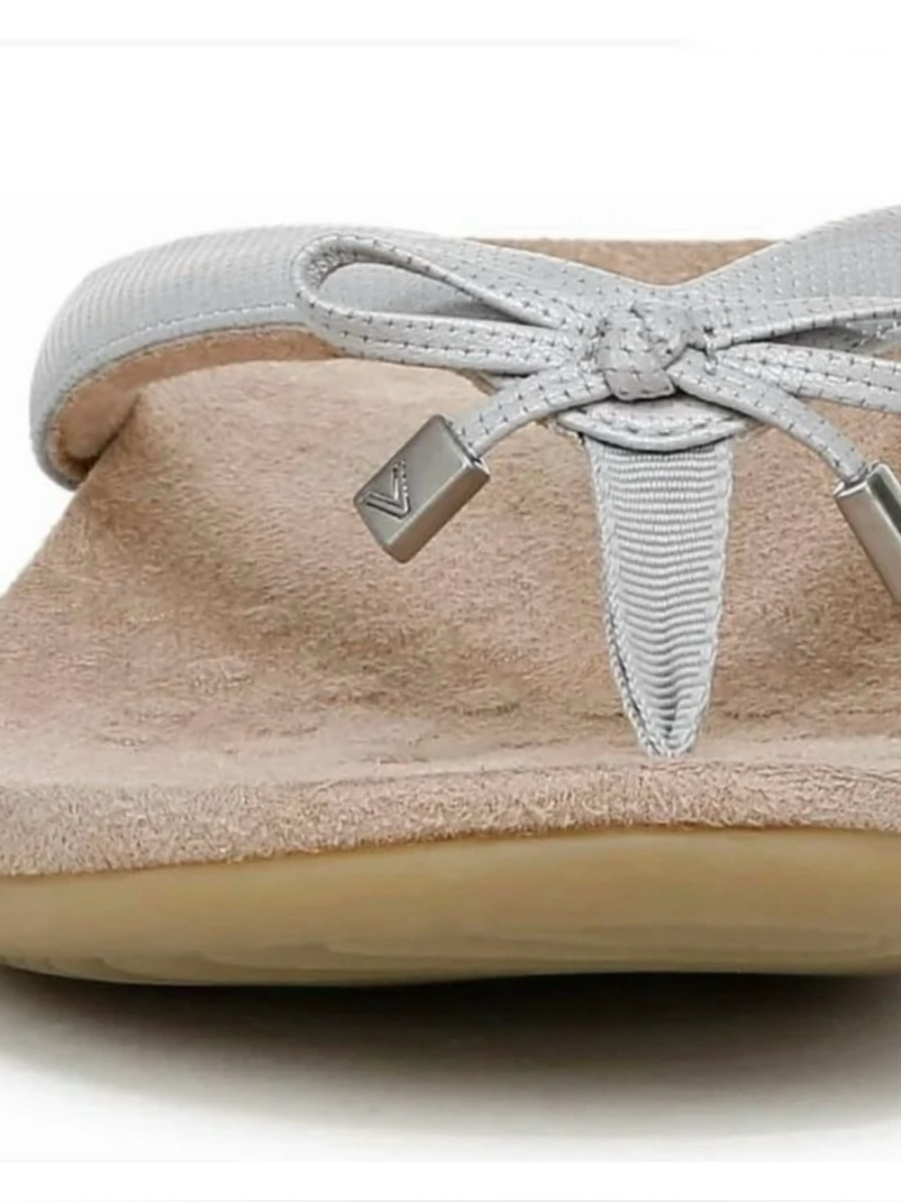Vionic Bella Rest White Bow Toe-Post Sandal with Tan Footbed Size 10 - Picture 3 of 5
